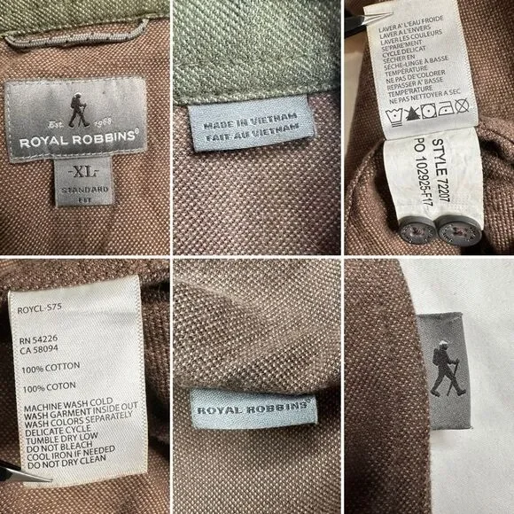Royal Robbins XL Men’s Button-Up Shirt Rugged Outdoor Style 100% Cotton Brown - Picture 10 of 11